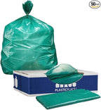 Plasticplace 64-65 Gallon Trash Can Liners for Toter │ 1.5 Mil │ Green Heavy Duty Garbage Bags │ 50” x 60” (50 Count) (W65LDGTL)