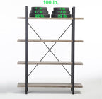 HSH 4-shelf Vintage Industrial Bookshelf, Rustic Gray Wood and Metal 4 Tier Bookcase, Open Wide Etagere Book Shelf for Home Office Livingroom Bedroom Dispaly, Light Grey Oak