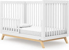 dadada Baby Soho 3-in-1 Convertible Crib – Made in Italy, GREENGUARD Gold, Adjustable Mattress Height, Solid Beechwood – Baby-Safe Finish, Modern Design 53.15 x 29.95 x 36.7 in (White + Natural)