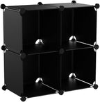C&AHOME Cube Storage Organizer, 4-Cube Shelves Units, Closet Cabinet, DIY Plastic Modular Book Shelf, Ideal for Bedroom, Living Room, Office, 24.8" L x 12.4" W x 24.8" H Black SHS04A