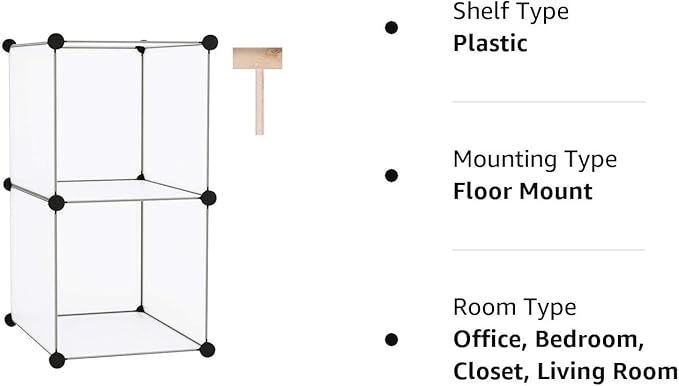 C&AHOME Cube Storage, 2-Cube Organizer Unit, Plastic Closet Storage Shelf, DIY Bookshelf, Modular Bookcase, Cabinet Ideal for Bedroom, Living Room, Office, 12.4" L x 12.4" W x 24.8" H White SBTM3002A