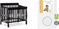 Aden 4-in-1 Convertible Mini Crib in Black, Greenguard Gold Certified, Non-Toxic Finish & Sunset 3” Extra Firm Fiber Crib Mattress, Greenguard Gold Certified