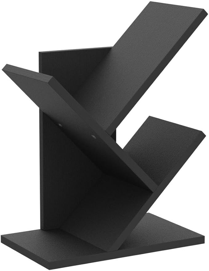 Tajsoon Tree Bookshelf 3 Tier Book Storage Organizer Shelves, Desktop Bookshelf Floor Standing Bookcase Display for CDs/Magazine/Books, Small Bookshelf for Bedroom, Living Room&Office, Black