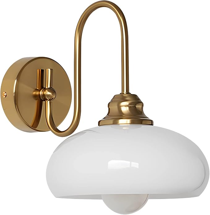 Vintage Gold Wall Sconce Mid Century Vanity 1-Light Glass Wall Mounted Light Up and Down Background Wall Lamp Brushed Brass Finished Lighting Bauhaus Wall Sconce for Bedroom, Kitchen, Hallway