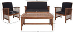 SAFAVIEH Outdoor Collection Rocklin Natural/ Black Cushion 4-Piece Conversation Patio Set