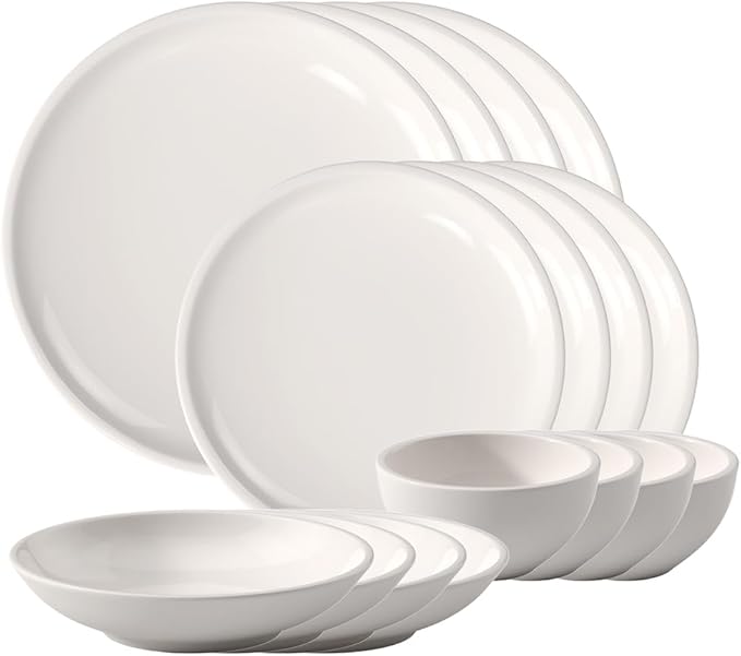 Villeroy & Boch Artesano Original 16-Piece Dinnerware Set, Service for 4, Dinner and Salad Plates, Pasta and Rice Bowls, Premium Porcelain, Made in Germany, Microwave and Dishwasher Safe, Creamy White