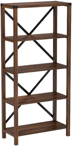 Walker Edison 4 shelves Andersen Urban Industrial Metal X Back Bookshelf, 64 Inch, Dark Walnut