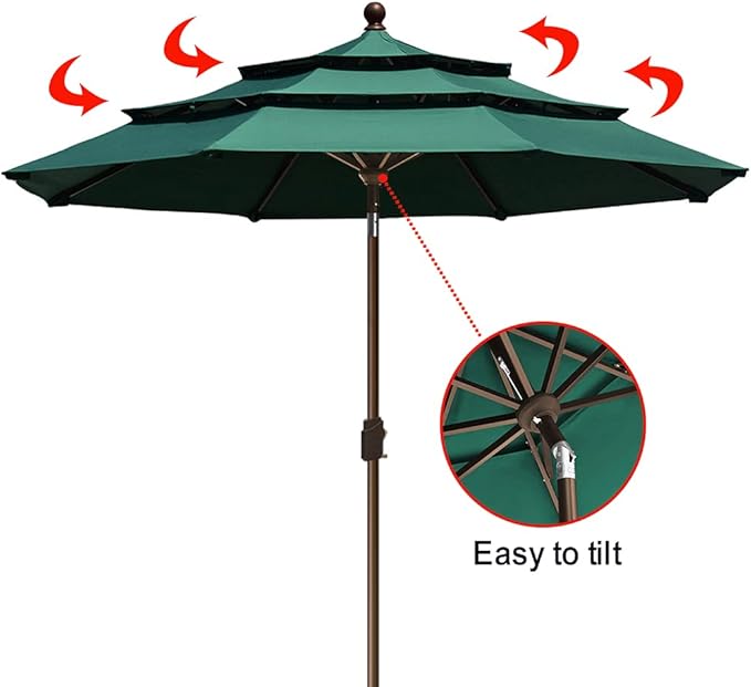 EliteShade USA 10-Year-Non-Fading 9Ft 3 Tiers Market Umbrella Patio Umbrella Outdoor Table Umbrella with Ventilation, Forest Green