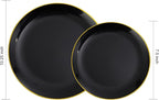 KIRE 60PCS Black Plastic Plates - Black Disposable Plates with Gold Rim for Halloween Party/Graduation - Include 30Pcs 10.25inch for Dinner and 30Pcs 7.5inch for Dessert