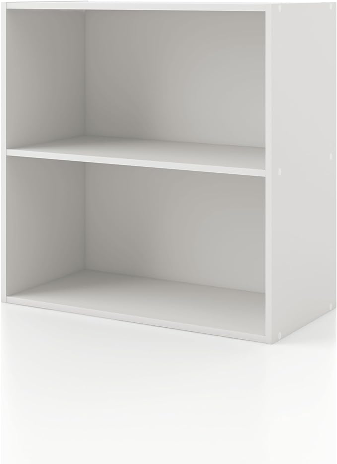 Apexa 2-Tier Cube Storage Organizer Shelves, Stackable Wood Bookcase Fits Cubby Bins for Organization, Dorm Teen Room Decor & Home Office, White