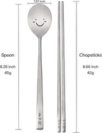 Korean Smiling Spoon and Chopsticks Set, Hangul Engraved Stainless Steel Tableware, Gift Ready Palace Inspired Box