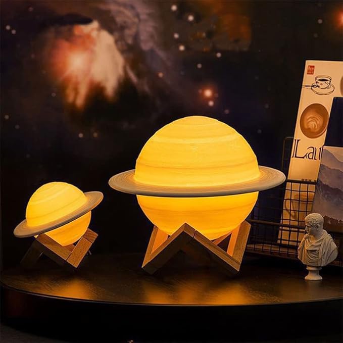 Saturn Lamp LED 3D PrintDecor Lamp Galaxy Planet Lampwith Stand/Remote Control/Touch/USB Rechargeable (6.3inch 3 Colors),Valentines Day Gifts,Birthday Gifts