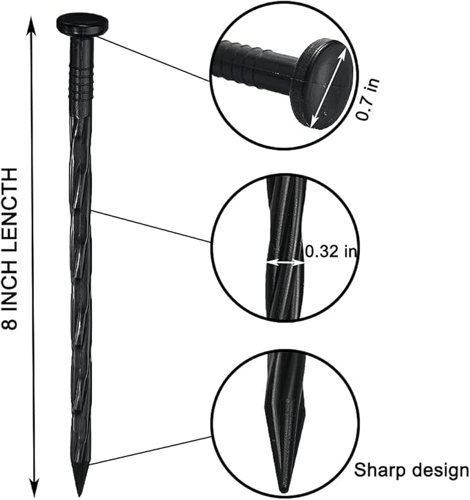 80 Pcs 8 Inch Plastic Edging Nails, Spiral Landscape Fabric Edging Anchoring Stakes Nylon Landscaping Anchoring Spikes Garden Lawn Yard Spikes for Weed Barrier, Paver Edging, Artificial (Pack of 2)
