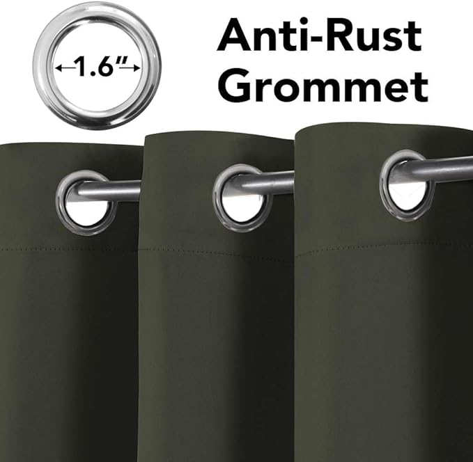 H.VERSAILTEX Blackout Window Curtain Panels Thermal Insulated Room Darkening Solid Grommet Curtains/Drapes for Bedroom Privacy Protection (Set of 2 Panels,52 by 63 Inch Long, Olive)