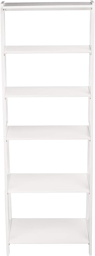 Amazon Basics Rubberwood 5 Shelf Ladder Bookcase, White, 15.03" D x 25.98" W x 74.48" H