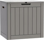Modern-Depo 31 Gallon Waterproof Storage Deck Box Patio Furniture Organization Container with Lockable Lid, PP Outdoor Side Table for Garden, Yard, Poolside, Gray