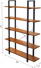 CONSDAN Industrial Bookshelf, USA Grown Hardwood, Real Wood Bookshelves, Modern Open Rustic Bookcase, Storage Shelf, Display Shelf, Poplar Solid Wood-5 Tier Shelf