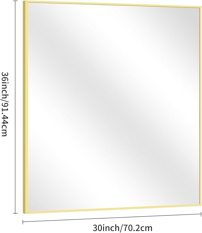 Gold Bathroom Mirror for Wall, 30x36 Inch Rectangle with Metal Frame, Modern Vanity for Bathroom Living Room, Entryway Hangs Horizontal or Vertical