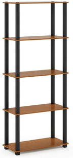Furinno Turn-N-Tube 5-Tier Multipurpose Shelf / Display Rack / Storage Shelf / Bookshelf, Square Tubes, Light Cherry/Black