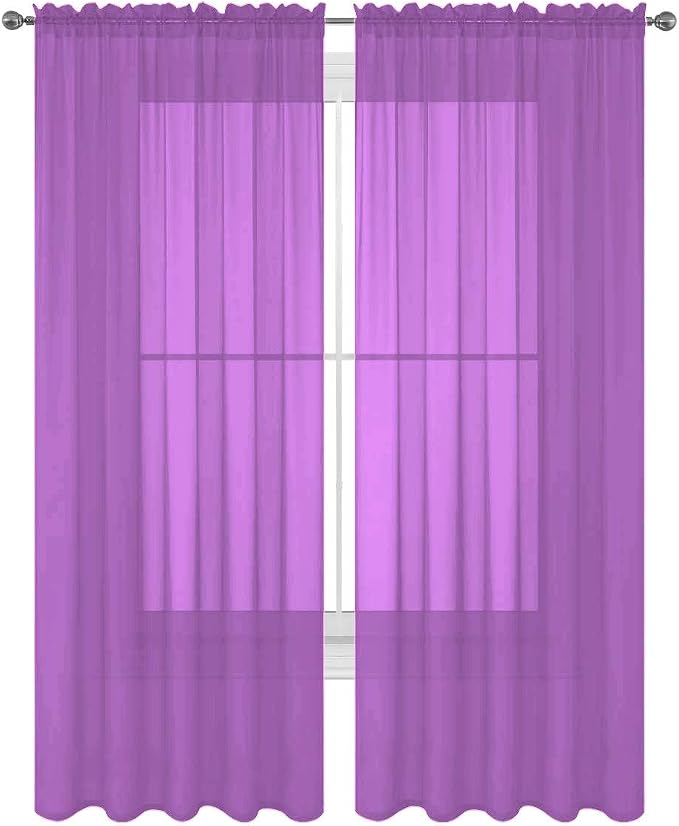 2 Piece Solid Elegant Sheer Curtains Fully Stitched Panels Window Treatment Drape (54" X 54", Lilac)