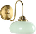 Mid Century Wall Sconce Green Glass Globe Wall Lamp for Dining Room Modern Gold Semi Flush Mount Hard-Wired Wall Light Fixture for Hallway, Kitchen, Indoor Use