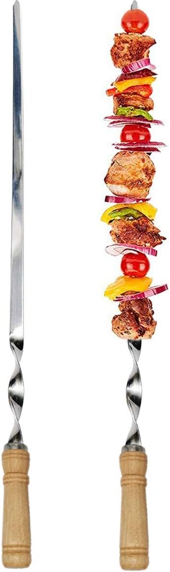 12 Pack Kabob Skewers BBQ Barbecue Skewers Stainless Steel Sticks 22 Inch Heavy Duty Large Wide Reusable with Nonslip Wooden Handle Ideal for Shish Kebab Chicken Shrimp and Vegetables