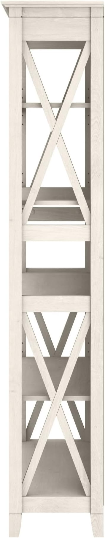 Bush Furniture Key West Bookcase Shelf in Linen White Oak | Farmhouse Bookshelf Display Cabinet for Library, Bedroom, Living Room, and Office