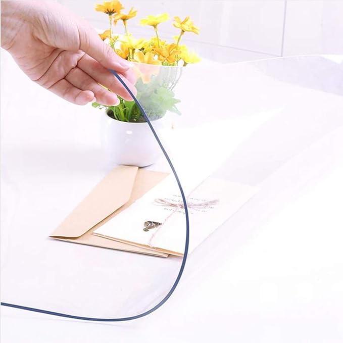 NECAUX Custom 27.6 x 55.2 Inch Clear Table Cover Protector, 1.5mm Thick Plastic Water Resistent Heavy Duty Desk Pad Mat Non-Slip Tablecloth Protector for Coffee Table, Sofa Table, Countertop