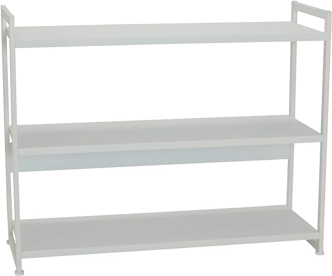 Household Essentials Jamestown Wide 3 Shelf Open Storage Bookshelf Scandinavian White and White Metal