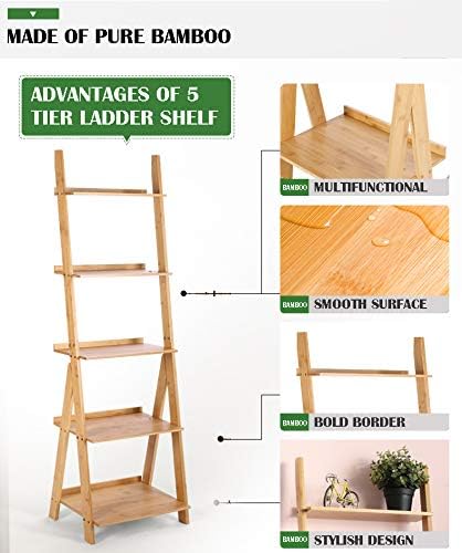 HYNAWIN Corner Ladder Shelf Storage Shelving, 5 Tier Books/CDs/Albums/Files Holder in Living Room Home Office,Simple Assembly