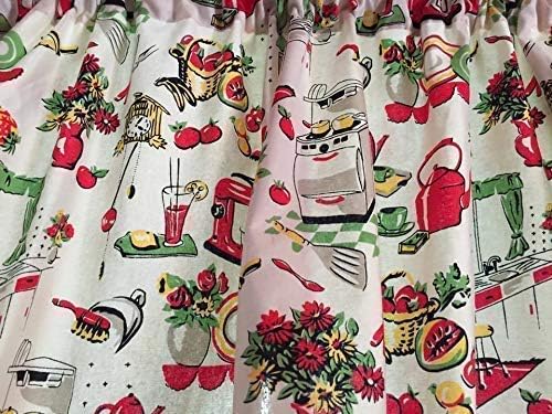Vintage Kitchen Valance Topper Window Curtain Treatment 42W x 14L, 100% Cotton, Rod Pocket