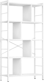 armocity White Bookshelf 5 Tier Tall Industrial Bookcase Wood Metal Frame Standing Book Shelf, Display Bookshelves Storage Organizer for Bedroom Living Room Home Office, White