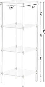 4 Tier Square Acrylic Bookshelf, Small Bookcase with Acrylic Fittings for Fixing to Wall, Corner Display Shelf for Living Room, Bedroom, Bathroom, Small Spaces, Clear, 11.6'' W x 34'' H