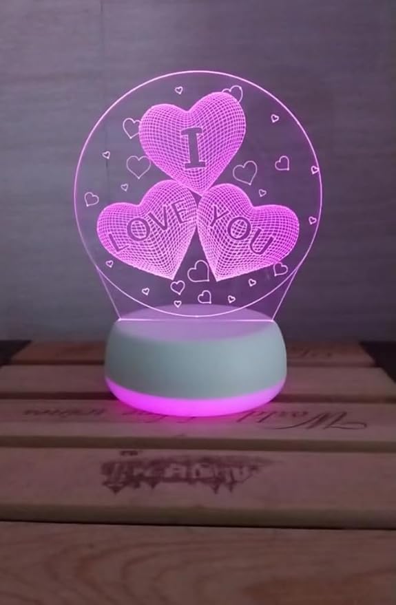 I Love You 3D Night Light, USB Charging LED Table Lamp Wife's Gifts 7 Color Changing Optical Illusion Valentine's Day Present for Girlfriends Boyfriends Wife Husband