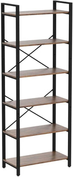 IRONCK Bookshelf 6-Tier Ladder Shelf 110lbs/shelf Display Shelf Vintage Industrial Style Bookcase for Home Office, Living Room