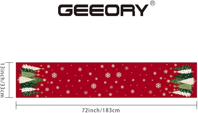 GEEORY Christmas Table Runner 13x72 Inch, Xmas Trees Snowflakes Winter Holiday Decorative Farmhouse Table Decorations for Kitchen Dinning, Indoor Outdoor Dinner Party Decor (Red) GT150-72