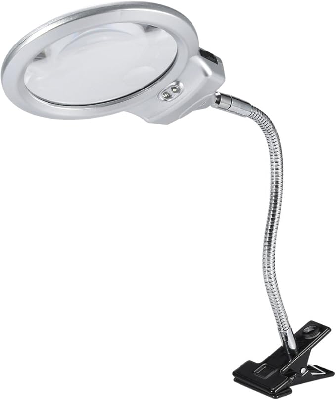 LED magnifying lamp, table magnifying glass, magnifying glass lighting lens with flexible gooseneck, for bed lamp, tattoo, manicure, makeup, eyelashes, suitable for crafts,