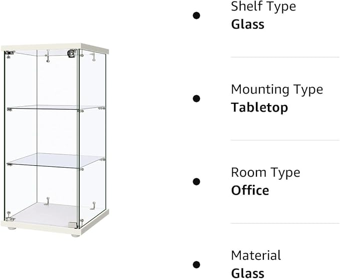 VIVOHOME 3 Layers 16''W x 16''D x 34''H Display Cabinet Showcase Countertop with Lock, 4mm Tempered Glass 25mm MDF Base