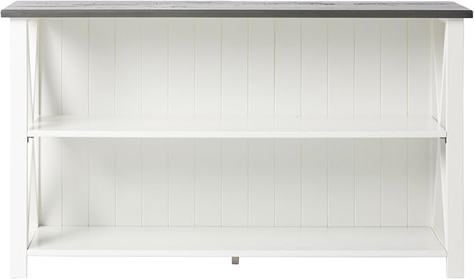 Walker Edison Solid Wood Farmhouse Storage Console, 52 Inch, White/Grey Wash