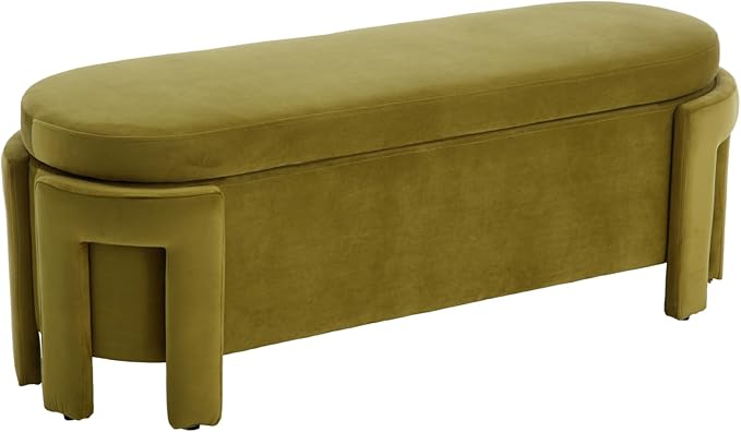Modern Upholstered Storage Bench, Velvet Fabric 50" Long Entryway Bench with Storage and Seating, Comfy Cute Ottoman Bench for Living Room/End of Bed/Hallway, Olive Green