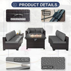 Patio Furniture Set with Fire Pit Table 8 Pieces Outdoor Sectional Furniture Outdoor Rattan Patio Conversation Sets with 43in 55,000 BTU Propane Gas Fire Pit Table Glass Table, Grey