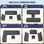 Patio Furniture Set 9-Piece Outdoor Furniture for Backyard Wicker Sectional Sofa Set, Rattan Patio Conversation Set with Thickened Cushions and Glass Coffee Table, Grey