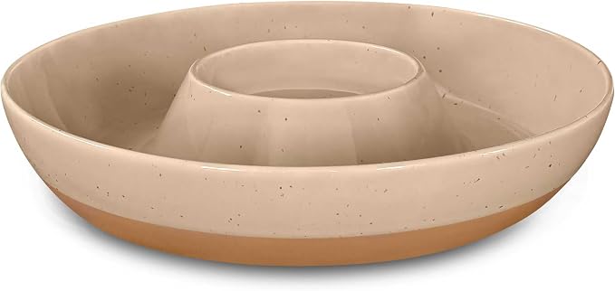 Mora Ceramic Chips and Dip Serving Tray: Large Divided Party Bowl Set for Chips & Salsa, Veggies & Dip, Fruit, Snacks, Entertaining, Hosting, etc. Minimalist Design for the Modern Hostess - Chai