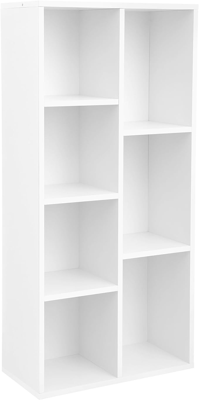 VASAGLE Bookcase, Bookshelf with 7 Compartments, Freestanding Shelves and Cube Organizer, for Display in Living Room, Bedroom, and Home Office, White ULBC27WT