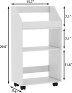 3-Tier Mobile Bookshelf, White Bookcase with Wheels, Rolling File Holder Desk File Book Organizer for Home Office Living Room School