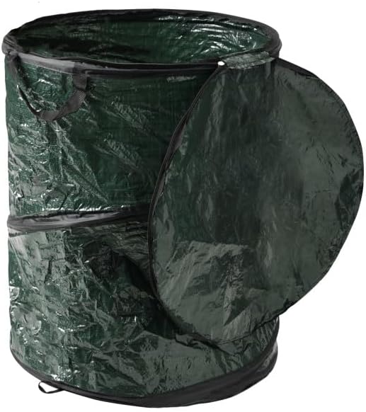 Wakeman Collapsible Trash Can - Pop Up 44-Gallon Outdoor Portable Garbage Bag Holder with Zippered Lid - Recycle Bin for Camping or Parties (Green)