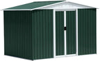 8' x 6' Outdoor Metal Storage Shed Outdoor Shed Galvanized Steel Garden Shed with Sliding Door and Window for Ventilation Storage Sheds House for Backyard Garden（Green）