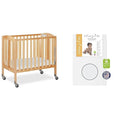 3-in-1 Folding Portable Crib and 3” Extra Firm Fiber Crib Mattress Bundle, Natural and Greenguard Gold Certified