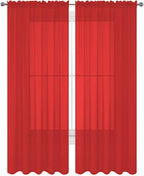 2 Piece Solid Elegant Sheer Curtains Fully Stitched Panels Window Treatment Drape (54" X 54", Red)