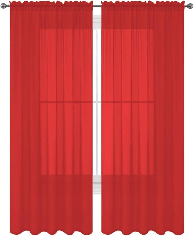 2 Piece Solid Elegant Sheer Curtains Fully Stitched Panels Window Treatment Drape (54" X 54", Red)